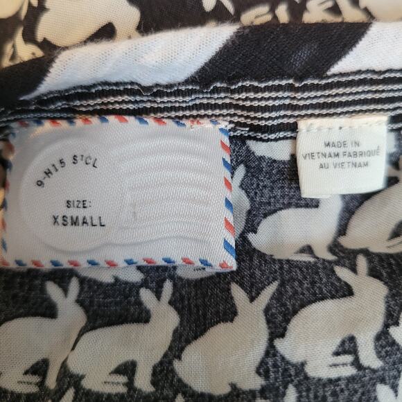 Anthropologie Postmark Bunny Rabbit Striped Henley Shirt Black Women XS - Picture 10 of 12